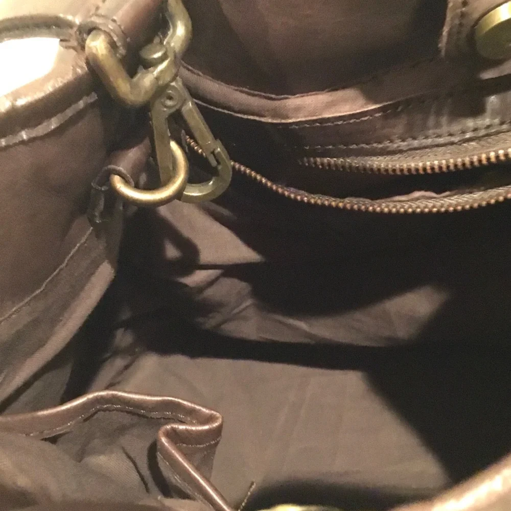 🆕 Platania Brown Italian Leather Large Satchel Slouchy Bag  Stud Details